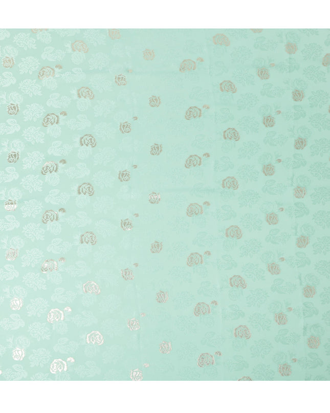 Mint Green Premium Pure silk Satin Fabric with Jacquard metallic, 110 Cms, South Korea-D26898