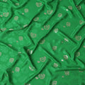 Green Premium Pure silk Satin Fabric with Jacquard metallic, 110 Cms, South Korea-D26896