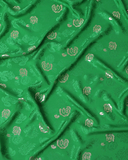 Green Premium Pure silk Satin Fabric with Jacquard metallic, 110 Cms, South Korea-D26896