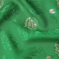 Green Premium Pure silk Satin Fabric with Jacquard metallic, 110 Cms, South Korea-D26896