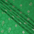 Green Premium Pure silk Satin Fabric with Jacquard metallic, 110 Cms, South Korea-D26896