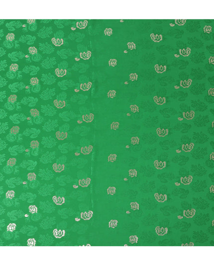 Green Premium Pure silk Satin Fabric with Jacquard metallic, 110 Cms, South Korea-D26896