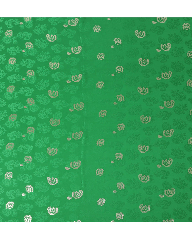 Green Premium Pure silk Satin Fabric with Jacquard metallic, 110 Cms, South Korea-D26896