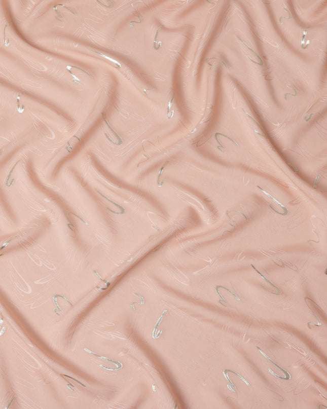Warm Peach Pink Abstract Lurex Silk Crepe 140cm