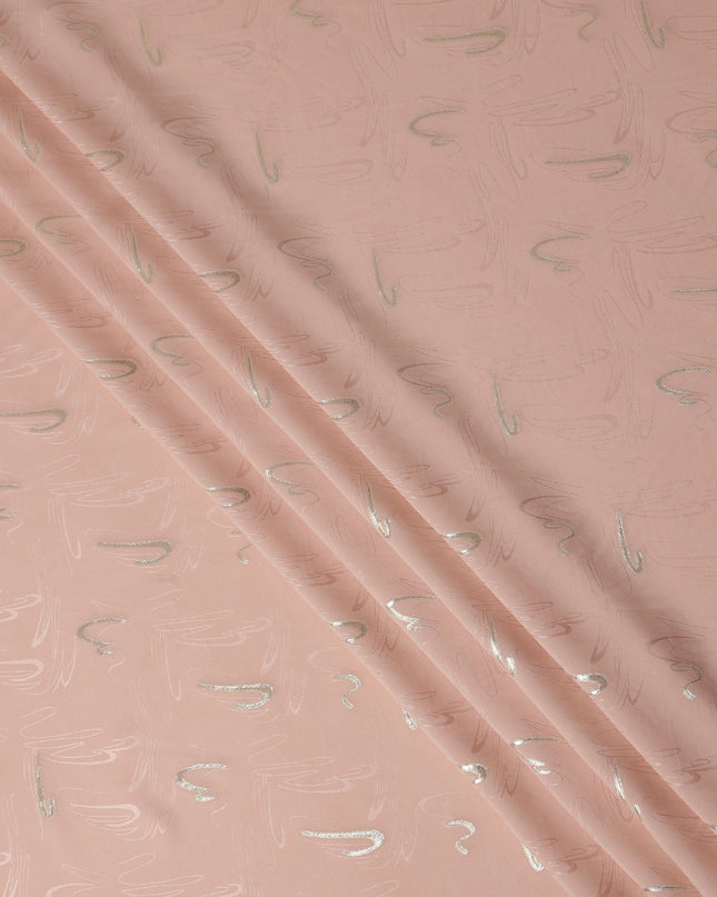 Warm Peach Pink Abstract Lurex Silk Crepe 140cm