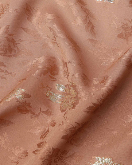 Copper Brown with Silver Floral Motif Pure Silk Satin Fabric, 140 Cms Width, Made in South Korea-D25998