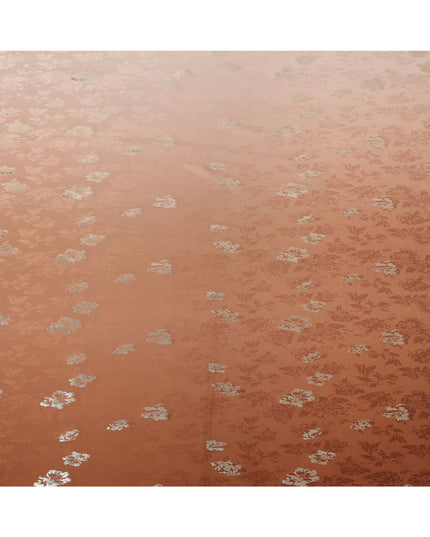 Copper Brown with Silver Floral Motif Pure Silk Satin Fabric, 140 Cms Width, Made in South Korea-D25998