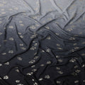 Charcoal Black with Silver Floral Motif Pure Silk Satin Fabric, 140 Cms Width, Made in South Korea-D25999