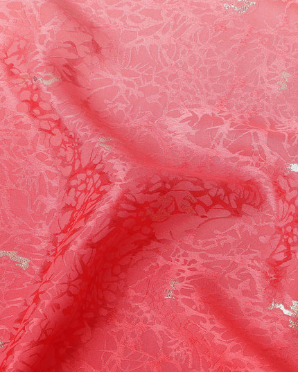 Red Ombre with Silver Textured Motif Pure Silk Satin Fabric, 140 Cms Width, Made in South Korea-D26005