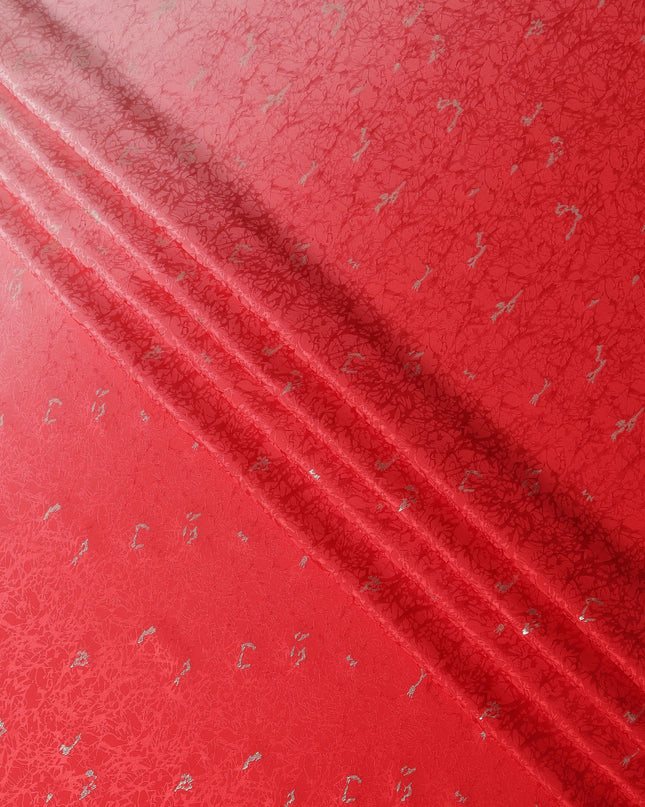 Red Ombre with Silver Textured Motif Pure Silk Satin Fabric, 140 Cms Width, Made in South Korea-D26005