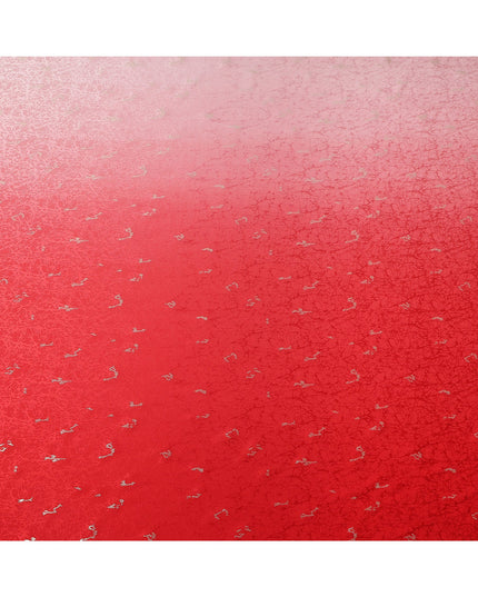 Red Ombre with Silver Textured Motif Pure Silk Satin Fabric, 140 Cms Width, Made in South Korea-D26005