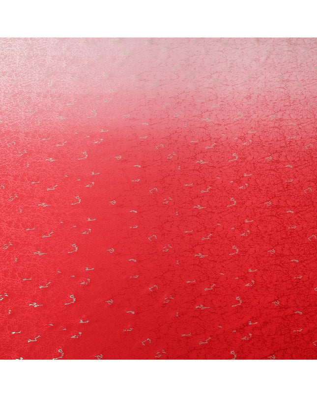 Red Ombre with Silver Textured Motif Pure Silk Satin Fabric, 140 Cms Width, Made in South Korea-D26005