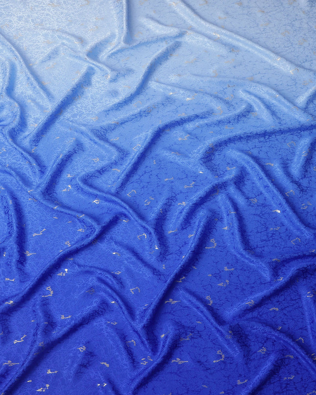 Royal Blue Ombre with Silver Textured Motif Pure Silk Satin Fabric, 140 Cms Width, Made in South Korea-D26004