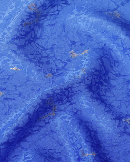 Royal Blue Ombre with Silver Textured Motif Pure Silk Satin Fabric, 140 Cms Width, Made in South Korea-D26004