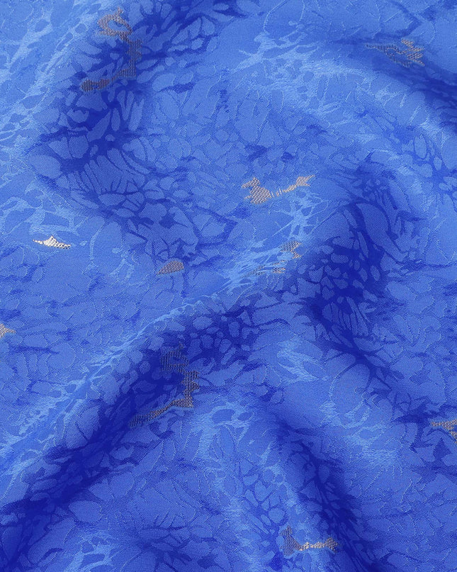 Royal Blue Ombre with Silver Textured Motif Pure Silk Satin Fabric, 140 Cms Width, Made in South Korea-D26004