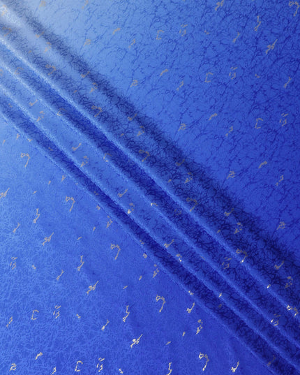 Royal Blue Ombre with Silver Textured Motif Pure Silk Satin Fabric, 140 Cms Width, Made in South Korea-D26004