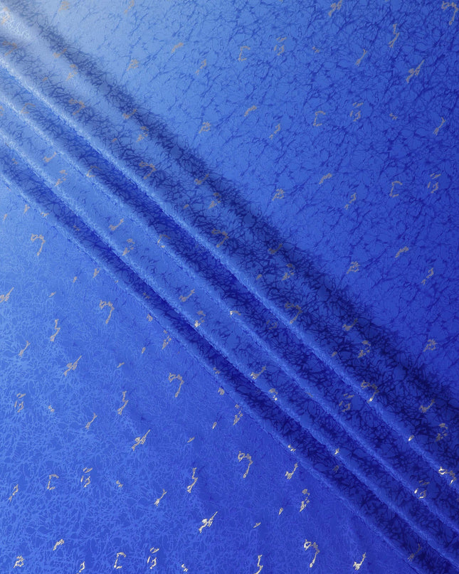 Royal Blue Ombre with Silver Textured Motif Pure Silk Satin Fabric, 140 Cms Width, Made in South Korea-D26004