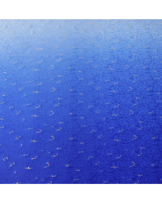Royal Blue Ombre with Silver Textured Motif Pure Silk Satin Fabric, 140 Cms Width, Made in South Korea-D26004