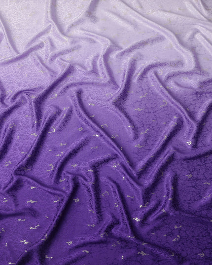 Purple Ombre with Silver Textured Motif Pure Silk Satin Fabric, 140 Cms Width, Made in South Korea-D26006