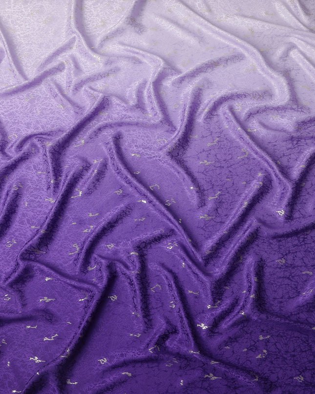 Purple Ombre with Silver Textured Motif Pure Silk Satin Fabric, 140 Cms Width, Made in South Korea-D26006