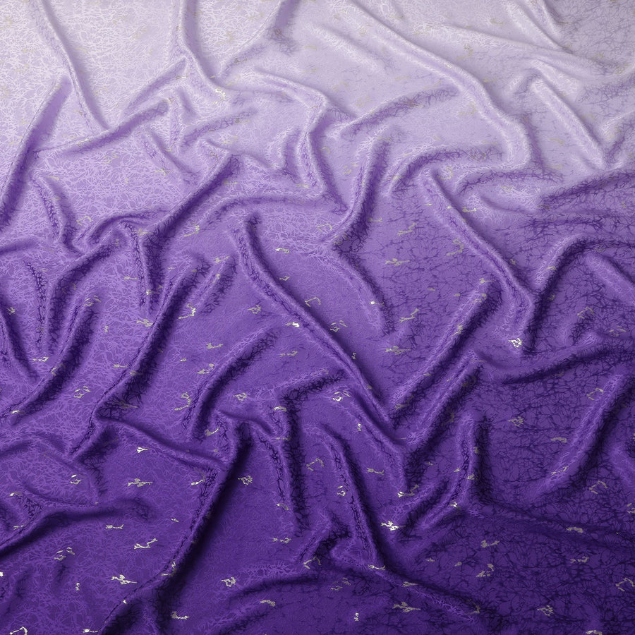 Purple Ombre with Silver Textured Motif Pure Silk Satin Fabric, 140 Cms Width, Made in South Korea-D26006