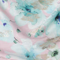 Pink with Aqua Blue Floral Print Pure Silk Satin Fabric, 140 Cms Width, Made in South Korea-D25992