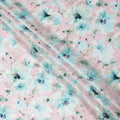 Pink with Aqua Blue Floral Print Pure Silk Satin Fabric, 140 Cms Width, Made in South Korea-D25992