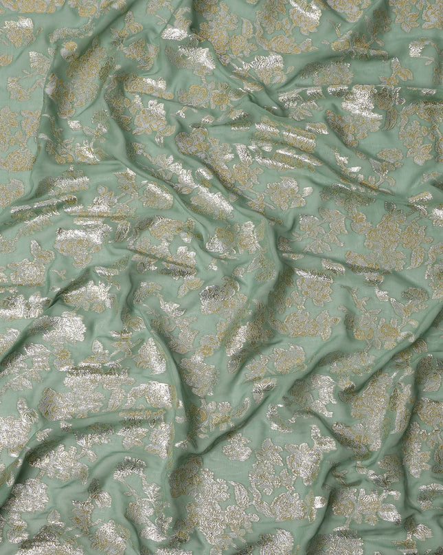 Sage Green Traditional Somali Silk Chiffon Dirac Fabric with Metallic Lurex, 3.5 Mtrs Piece, Width 140 Cms, Made in South Korea-D26487