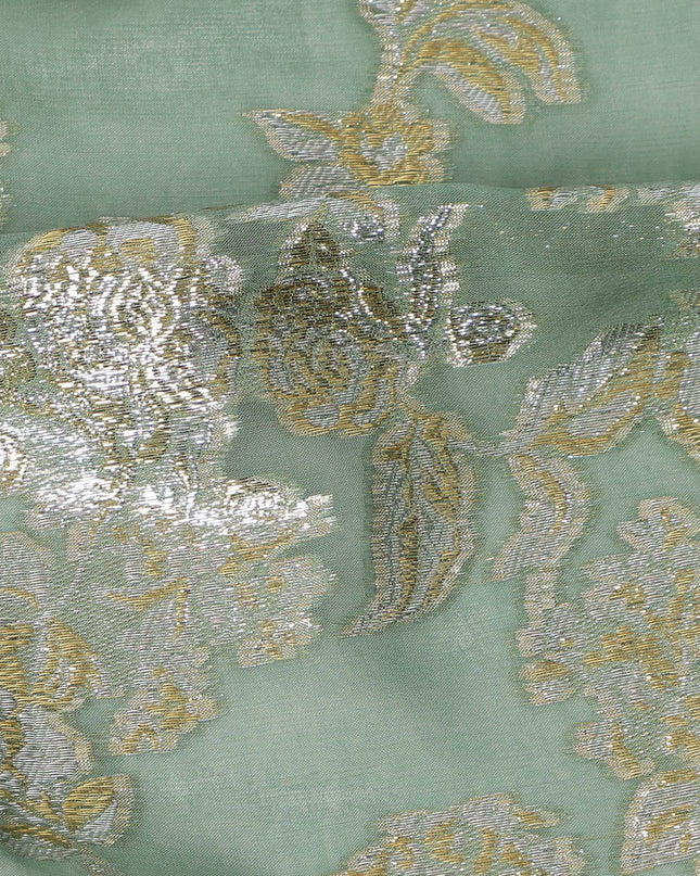 Sage Green Traditional Somali Silk Chiffon Dirac Fabric with Metallic Lurex, 3.5 Mtrs Piece, Width 140 Cms, Made in South Korea-D26487