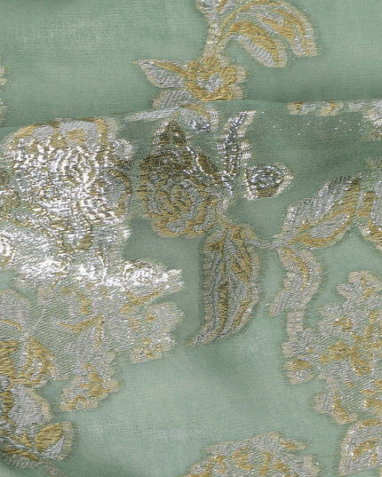 Sage Green Traditional Somali Silk Chiffon Dirac Fabric with Metallic Lurex, 140 Cms Width, 3.5 Mtrs Piece, Made in South Korea-D26130