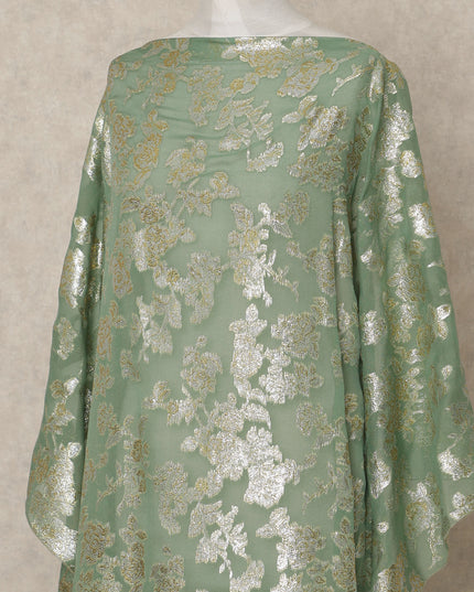 Sage Green Traditional Somali Silk Chiffon Dirac Fabric with Metallic Lurex, 3.5 Mtrs Piece, Width 140 Cms, Made in South Korea-D26487