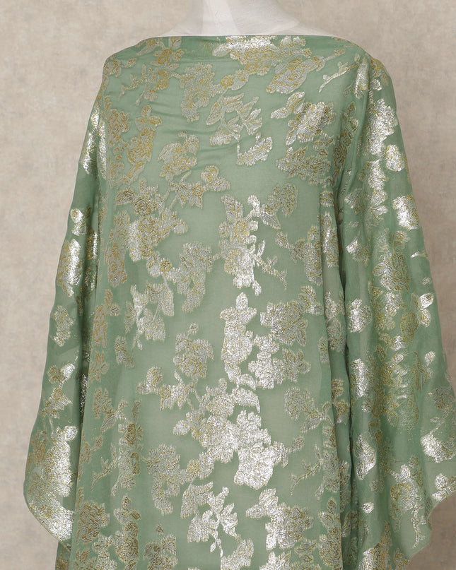 Sage Green Traditional Somali Silk Chiffon Dirac Fabric with Metallic Lurex, 3.5 Mtrs Piece, Width 140 Cms, Made in South Korea-D26487