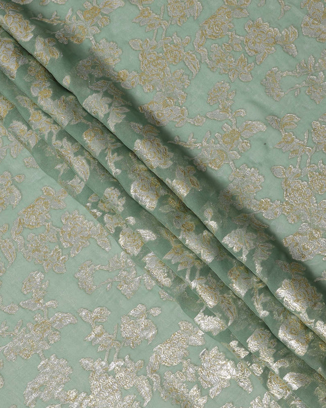 Sage Green Traditional Somali Silk Chiffon Dirac Fabric with Metallic Lurex, 3.5 Mtrs Piece, Width 140 Cms, Made in South Korea-D26487