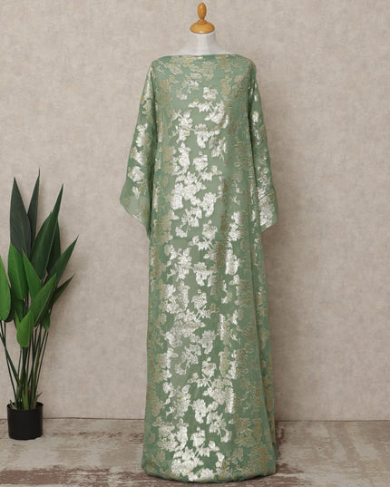 Sage Green Traditional Somali Silk Chiffon Dirac Fabric with Metallic Lurex, 140 Cms Width, 3.5 Mtrs Piece, Made in South Korea-D26130