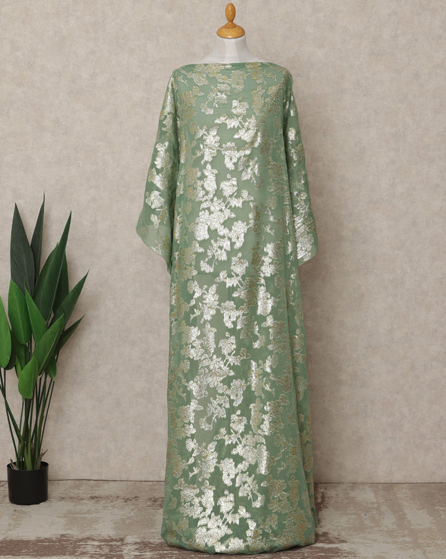 Sage Green Traditional Somali Silk Chiffon Dirac Fabric with Metallic Lurex, 140 Cms Width, 3.5 Mtrs Piece, Made in South Korea-D26130