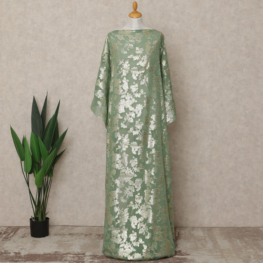 Sage Green Traditional Somali Silk Chiffon Dirac Fabric with Metallic Lurex, 140 Cms Width, 3.5 Mtrs Piece, Made in South Korea-D26130