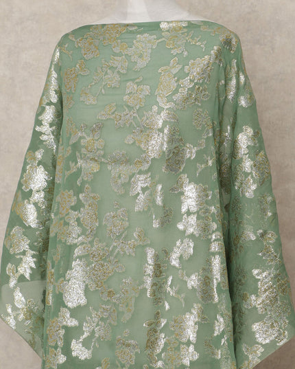 Sage Green Traditional Somali Silk Chiffon Dirac Fabric with Metallic Lurex, 140 Cms Width, 3.5 Mtrs Piece, Made in South Korea-D26130