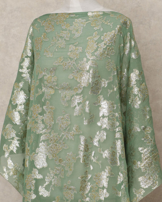 Sage Green Traditional Somali Silk Chiffon Dirac Fabric with Metallic Lurex, 140 Cms Width, 3.5 Mtrs Piece, Made in South Korea-D26130