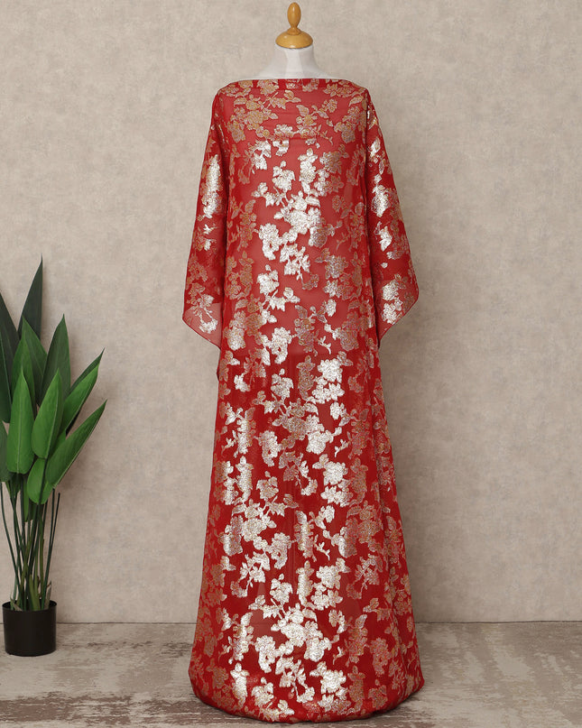 Red Traditional Somali Silk Chiffon Dirac Fabric with Metallic Lurex, 3.5 Mtrs Piece, Width 140 Cms, Made in South Korea-D26489