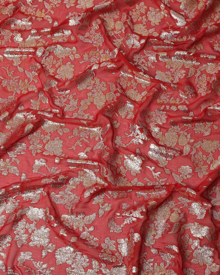 Red Traditional Somali Silk Chiffon Dirac Fabric with Metallic Lurex, 140 Cms Width, 3.5 Mtrs Piece, Made in South Korea-D26132