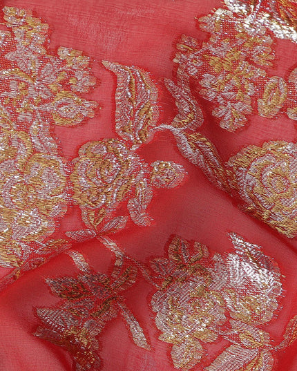 Red Traditional Somali Silk Chiffon Dirac Fabric with Metallic Lurex, 3.5 Mtrs Piece, Width 140 Cms, Made in South Korea-D26489