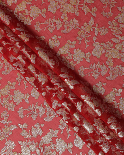 Red Traditional Somali Silk Chiffon Dirac Fabric with Metallic Lurex, 140 Cms Width, 3.5 Mtrs Piece, Made in South Korea-D26132