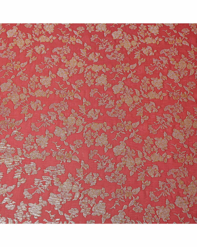 Red Traditional Somali Silk Chiffon Dirac Fabric with Metallic Lurex, 140 Cms Width, 3.5 Mtrs Piece, Made in South Korea-D26132