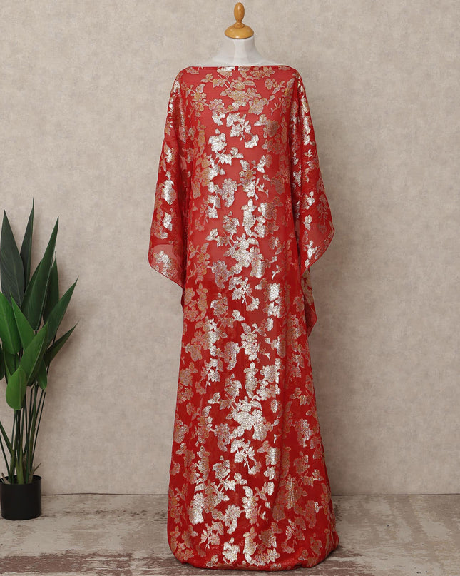 Red Traditional Somali Silk Chiffon Dirac Fabric with Metallic Lurex, 140 Cms Width, 3.5 Mtrs Piece, Made in South Korea-D26132