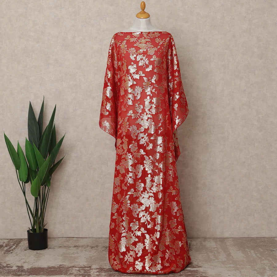 Red Traditional Somali Silk Chiffon Dirac Fabric with Metallic Lurex, 140 Cms Width, 3.5 Mtrs Piece, Made in South Korea-D26132