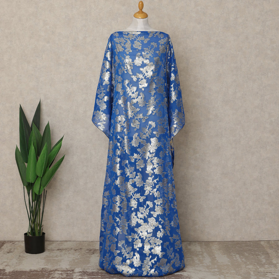 Royal Blue Traditional Somali Silk Chiffon Dirac Fabric with Metallic Lurex, 3.5 Mtrs Piece, Width 140 Cms, Made in South Korea-D26486
