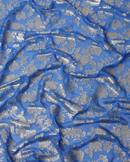 Royal Blue Traditional Somali Silk Chiffon Dirac Fabric with Metallic Lurex, 3.5 Mtrs Piece, Width 140 Cms, Made in South Korea-D26486