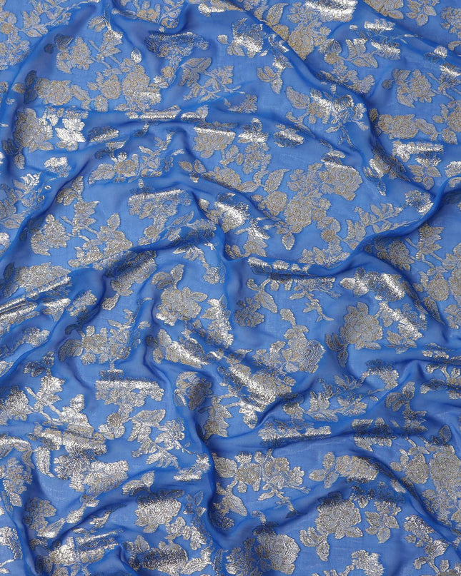 Royal Blue Traditional Somali Silk Chiffon Dirac Fabric with Metallic Lurex, 3.5 Mtrs Piece, Width 140 Cms, Made in South Korea-D26486