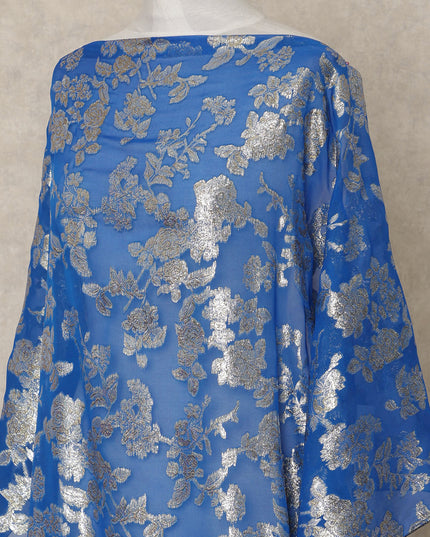 Royal Blue Traditional Somali Silk Chiffon Dirac Fabric with Metallic Lurex, 3.5 Mtrs Piece, Width 140 Cms, Made in South Korea-D26486