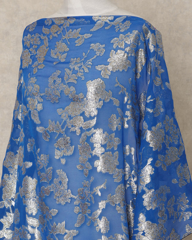 Royal Blue Traditional Somali Silk Chiffon Dirac Fabric with Metallic Lurex, 3.5 Mtrs Piece, Width 140 Cms, Made in South Korea-D26486
